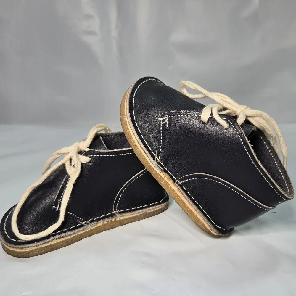 Preppy Boho Handmade of Tx USA Toddler Leather Desert Boots Navy Blue Sz 4 Shoes